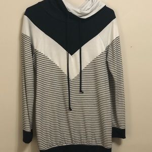 Black and white cowl neck